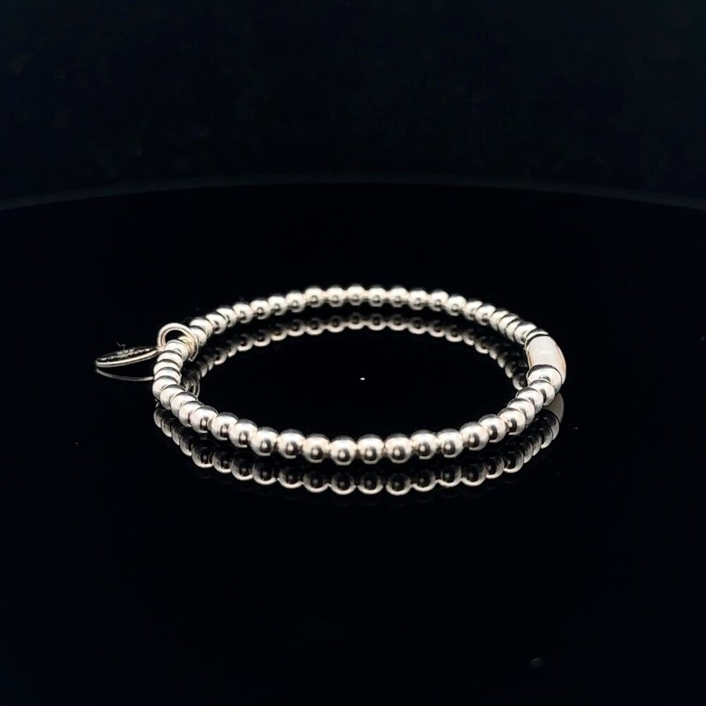 925 Sterling Silver Beaded Stretch Stacking Bracelet MOP Letter Initial O - Picture 6 of 6